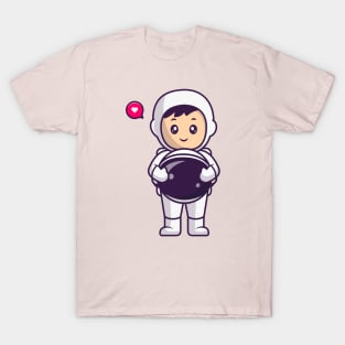 Cute Astronaut Take Off Helmet Cartoon T-Shirt